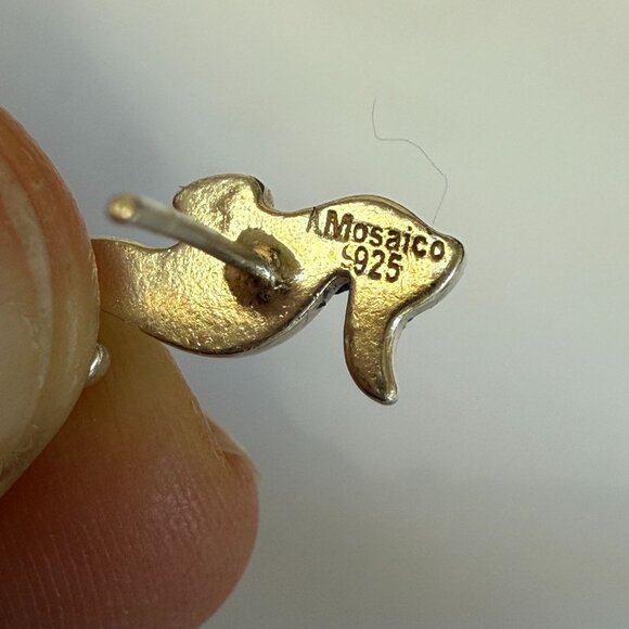 Sterling Silver Seahorse Stud Earrings Austrian Crystals Blue Glass Mosaico - Picture 3 of 7